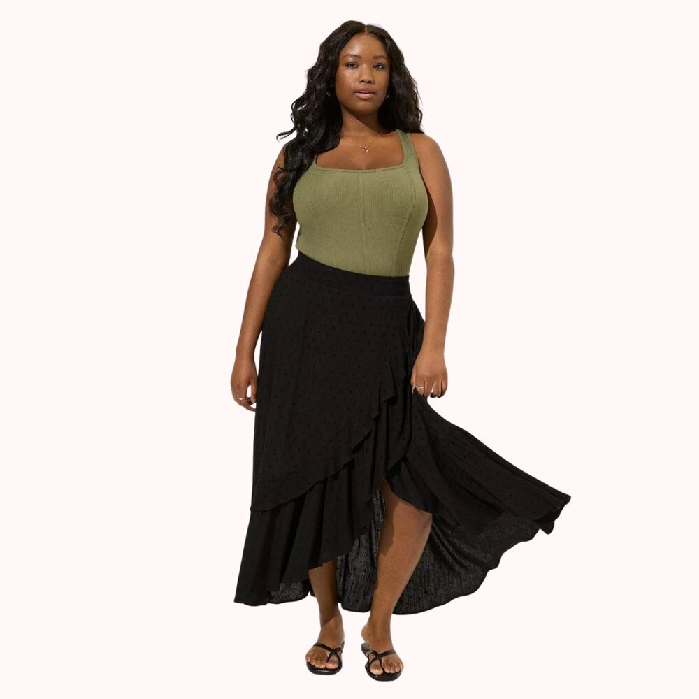 Torrid Maxi Swiss Dot Ruffle Hi-Low Skirt Size 3x (22-24)